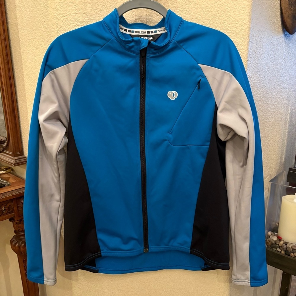 Pearl Izumi Men Blue Gray Performance Cycling Fleece Zipped Jacket Size Large